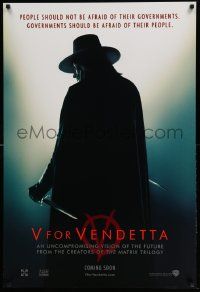 3s883 V FOR VENDETTA teaser DS 1sh '05 Wachowskis, Natalie Portman, silhouette of Hugo Weaving!