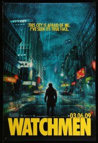 3s924 WATCHMEN teaser DS 1sh '09 Zack Snyder, Jackie Earle Haley, this city is afraid of me!