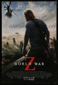 3s960 WORLD WAR Z advance DS 1sh '13 Brad Pitt overlooking burning city, zombie apocalypse!