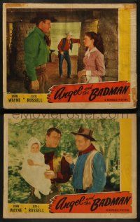 3t866 ANGEL & THE BADMAN 2 LCs '47 great images of cowboy John Wayne & sexy Gail Russell, Carey!