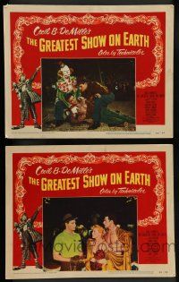 3t906 GREATEST SHOW ON EARTH 2 LCs '52 DeMille circus classic, Charlton Heston, Wilde, Stewart!