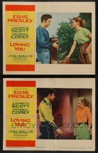 3t935 LOVING YOU 2 LCs '57 best romantic close up of Elvis Presley & pretty Dolores Hart!