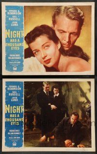 3t950 NIGHT HAS A THOUSAND EYES 2 LCs '48 John Lund & pretty Gail Russell, Edward G. Robinson!