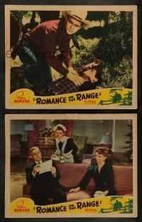 3t963 ROMANCE ON THE RANGE 2 LCs '42 Roy Rogers by unconscious guy, pretty Sally Payne!