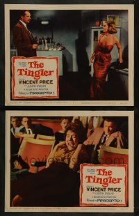 3t984 TINGLER 2 LCs '59 William Castle, images of Vincent Price with gun + screaming audience girl!