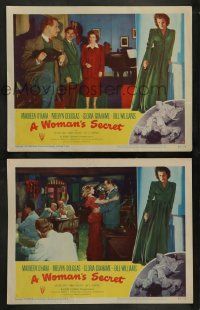 3t997 WOMAN'S SECRET 2 LCs '49 Maureen O'Hara, Melvyn Douglas, Nicholas Ray film noir!