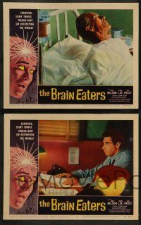 3t597 BRAIN EATERS 5 LCs '58 classic horror border art of girl's brain exploding, slimy things!