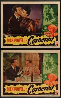 3t651 CORNERED 4 LCs '46 cool images of Dick Powell & Walter Slezak, Micheline Cheirel!