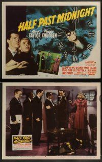 3t111 HALF PAST MIDNIGHT 8 LCs '48 Kent Taylor, Peggy Knudsen, gun in clock film noir artwork on TC