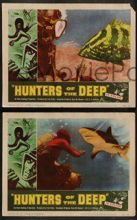 3t680 HUNTERS OF THE DEEP 4 LCs '55 cool images of fish & diver, buried secrets of the deep!
