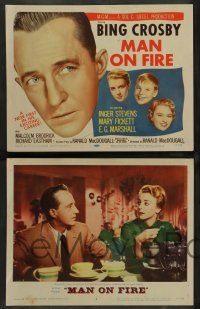 3t239 MAN ON FIRE 8 LCs '57 Bing Crosby, pretty Inger Stevens, Malcolm Broderick, divorce!
