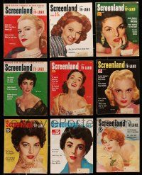 3w128 LOT OF 9 SCREENLAND MAGAZINES '50s Grace Kelly, Elizabeth Taylor, Jane Russell & more!