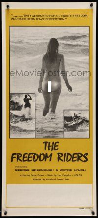 3x014 FREEDOM RIDERS Aust daybill '72 completely naked Aussie surfer girl, yellow border design!
