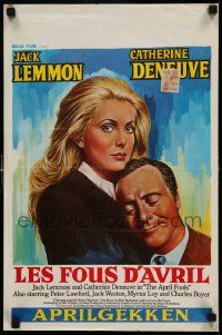 3x549 APRIL FOOLS Belgian '69 romantic close up of Jack Lemmon & Catherine Deneuve!