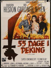 3x077 55 DAYS AT PEKING Danish '63 Charlton Heston, Ava Gardner & David Niven, Stevenov art!