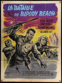 3y663 BATTLE AT BLOODY BEACH French 1p '61 different Grinsson art of Audie Murphy in World War II!