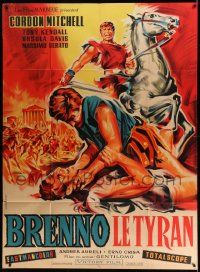 3y685 BRENNUS ENEMY OF ROME French 1p '63 cool sword & sandal art of Gordon Mitchell on horse!