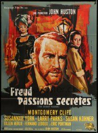 3y754 FREUD French 1p '63 John Huston directed, Montgomery Clift, different art by Ghirardi!