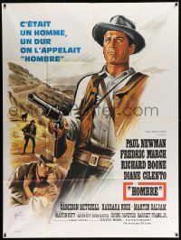 3y780 HOMBRE French 1p '67 Martin Ritt, completely different art of Paul Newman by Boris Grinsson!