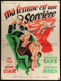 3y785 I MARRIED A WITCH French 1p R50s different Seguin art of sexy Veronica Lake & Fredric March!