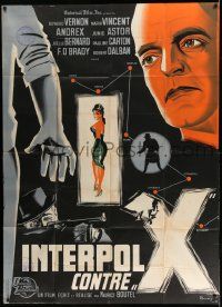 3y794 INTERPOL CONTRE X French 1p '60 cool crime artwork by Constantine Belinsky!