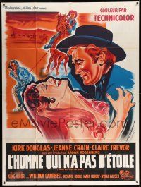 3y849 MAN WITHOUT A STAR French 1p R60s Belinsky art of cowboy Kirk Douglas & Jeanne Crain!