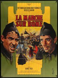 3y853 MARCH ON ROME French 1p '62 great Jean Mascii art of Vittorio Gassman & Ugo Tognazzi!