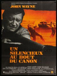 3y855 McQ French 1p '74 John Sturges, different art of John Wayne by Georges Kerfyser!