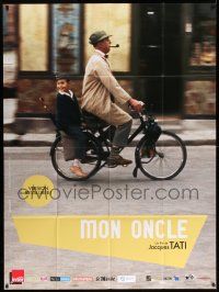 3y862 MON ONCLE French 1p R13 Jacques Tati as My Uncle, Mr. Hulot with kid on bicycle!
