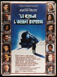 3y867 MURDER ON THE ORIENT EXPRESS French 1p '74 Agatha Christie, great different art of train!
