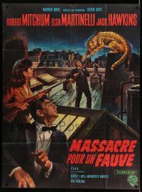 3y909 RAMPAGE French 1p '64 different Mascii art of Mitchum & Martinelli on rooftop with leopard!