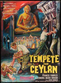 3y926 SCARLET EYE French 1p '63 great Belinsky art of Lex Barker & Ann Smyrner in temple!