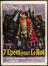 3y931 SEVENTH SWORD French 1p '62 Ciriello art of masked men raising swords over Brett Halsey!!