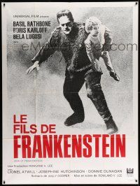 3y945 SON OF FRANKENSTEIN French 1p R69 cool full-length image of Boris Karloff carrying child!