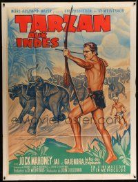 3y960 TARZAN GOES TO INDIA French 1p R60s Soubie art of Jock Mahoney as the King of the Jungle!