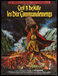 3y963 TEN COMMANDMENTS French 1p R70s Cecil B. DeMille classic, art of Charlton Heston w/ tablets!