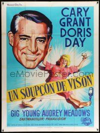 3y966 THAT TOUCH OF MINK French 1p '62 great different artwork of Cary Grant & drunk Doris Day!