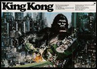 3y415 KING KONG German 33x47 '76 John Berkey art of BIG Ape destroying train in New York City!