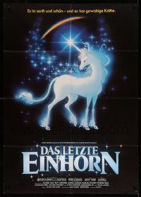 3y419 LAST UNICORN German 33x47 '83 cool different fantasy artwork of glowing unicorn & rainbow!
