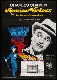 3y431 MONSIEUR VERDOUX German 33x47 R75 Kouper art of Charlie Chaplin as modern French Bluebeard!