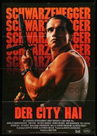 3y446 RAW DEAL German 33x47 '86 close up of tough guy Arnold Schwarzenegger with gun!