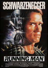 3y450 RUNNING MAN German 33x47 '88 super close up art of Arnold Schwarzenegger by Renato Casaro!