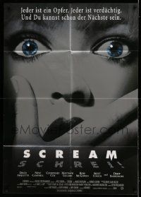 3y451 SCREAM German 33x47 '96 directed by Wes Craven, great super c/u of scared woman!