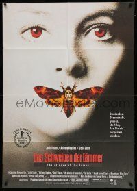 3y452 SILENCE OF THE LAMBS German 33x47 '90 great image of Jodie Foster with moth over mouth!