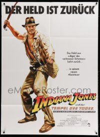 3y319 INDIANA JONES & THE TEMPLE OF DOOM German 36x49 '84 art of Harrison Ford w/ whip!