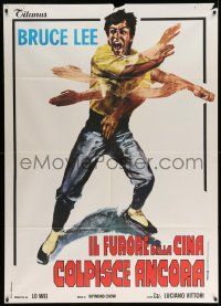 3y241 FISTS OF FURY Italian 1p R80s best artwork of Bruce Lee in action by Averado Ciriello!