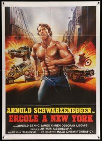 3y254 HERCULES IN NEW YORK Italian 1p 1986 Crovato art of barechested Schwarzenegger in 1st movie!