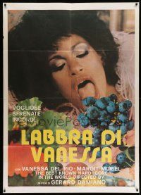 3y265 LABBRA DI VANESSA Italian 1p '85 close up of sexy Vanessa Del Rio licking grapes!