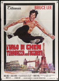 3y294 RETURN OF THE DRAGON Italian 1p R75 great art of Bruce Lee over Rome, Paris & London!