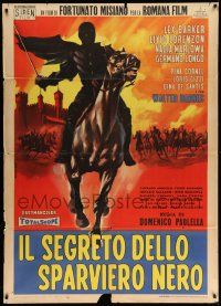 3y295 SECRET OF THE BLACK FALCON Italian 1p '61 cool artwork of masked rider with sword by castle!